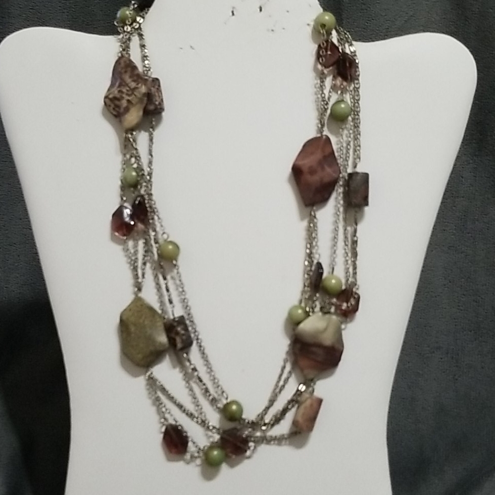 Long Multicolored Rock and Bead Necklace